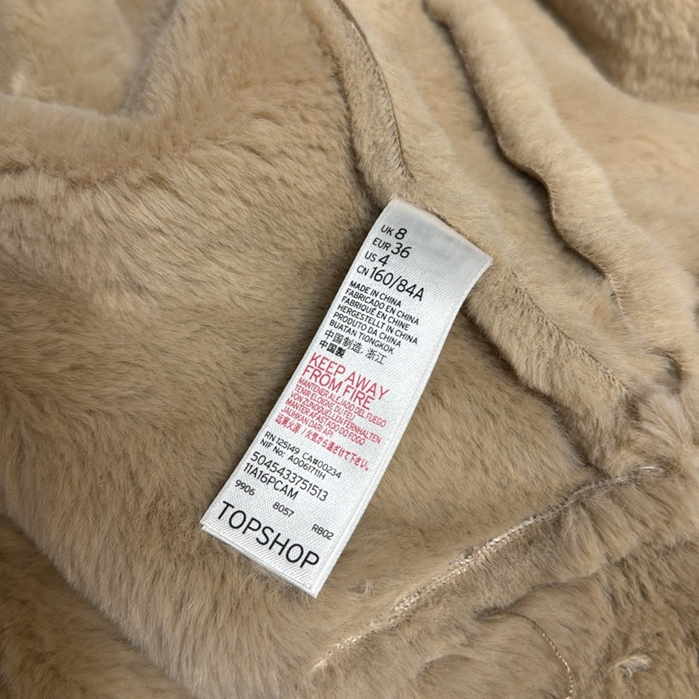 Topshop Camel Suedette Faux Fur Moto Biker Jacket with Belt - US 4 - Picture 8 of 10